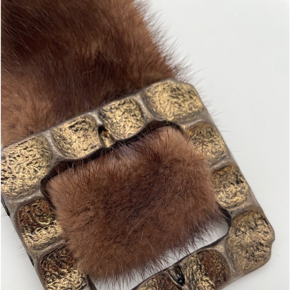 Genuine mink belt with beautiful gold buckle - Picture 3 of 6